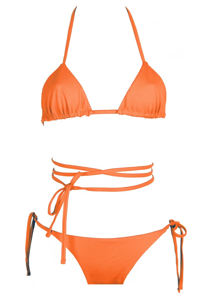 Front view of the Tahiti (Rainbow Collection) Bikini Mermazing color Orange made with ECONYL® regenerated nylon