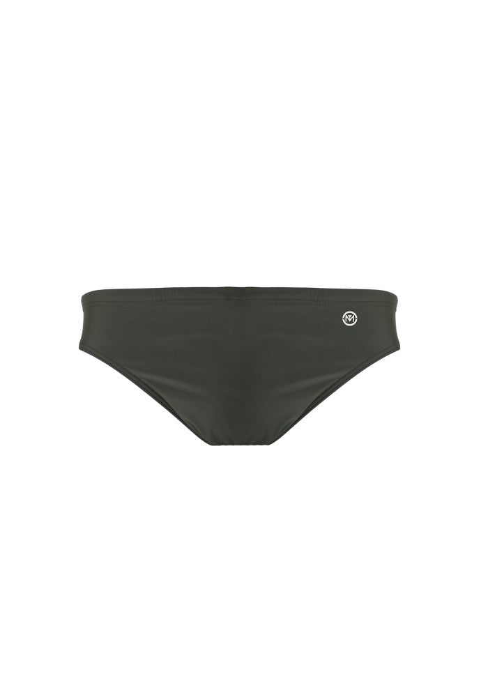 Front view of the Men's Swim Brief Mermazing color Dark green made with ECONYL® regenerated nylon