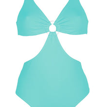 Load image into Gallery viewer, Front view of the Hawaii (Rainbow Collection) Swimsuit Mermazing color Mint green made with ECONYL® regenerated nylon
