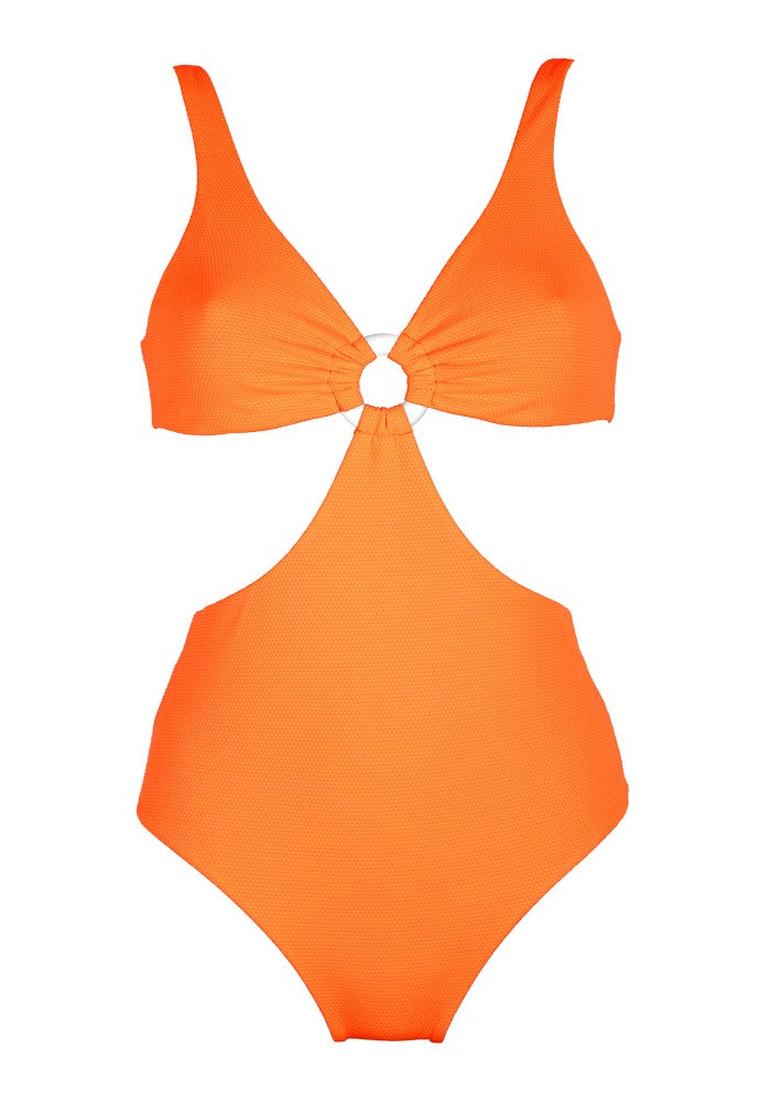 Front view of the Hawaii (Rainbow Collection) Swimsuit Mermazing color Orange made with ECONYL® regenerated nylon