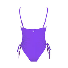 Load image into Gallery viewer, Back view of the Maui (Rainbow Collection) Swimsuit Mermazing color Purple made with ECONYL® regenerated nylon
