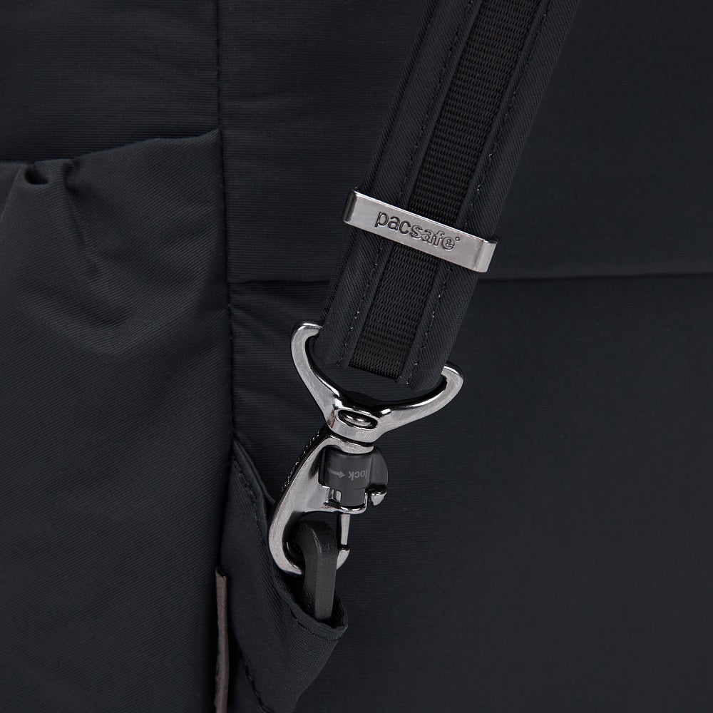 Detail of the Pacsafe Citysafe CX Anti-Theft Backpack color Black made with ECONYL® regenerated nylon