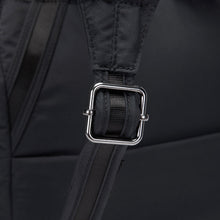 Load image into Gallery viewer, Detail of the Pacsafe Citysafe CX Anti-Theft Backpack color Black made with ECONYL® regenerated nylon
