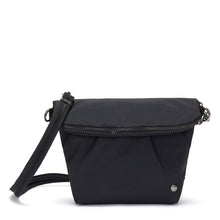 Load image into Gallery viewer, Front view of the Pacsafe Citysafe CX Anti-Theft Convertible Crossbody color Black made with ECONYL® regenerated nylon
