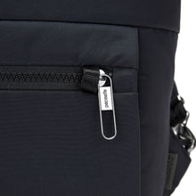 Load image into Gallery viewer, Detail of the Pacsafe Citysafe CX Anti-Theft Mini Backpack color Black made with ECONYL® regenerated nylon
