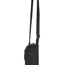 Load image into Gallery viewer, Front view of the Pacsafe Daysafe Anti-Theft Tech Crossbody color Black made with ECONYL® regenerated nylon
