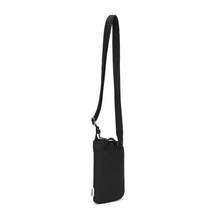 Load image into Gallery viewer, Side view of the Pacsafe Daysafe Anti-Theft Tech Crossbody color Black made with ECONYL® regenerated nylon

