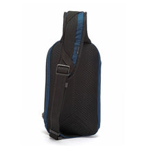 Load image into Gallery viewer, Back view of the Pacsafe Vibe 325 Anti-Theft Sling Pack color Ocean made with ECONYL® regenerated nylon

