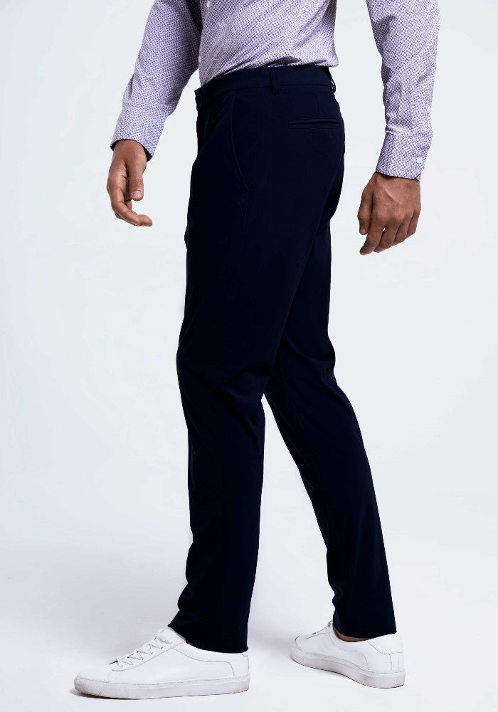 Side view of The Triton Pant State Of Matter color Deep Navy made with ECONYL® regenerated nylon
