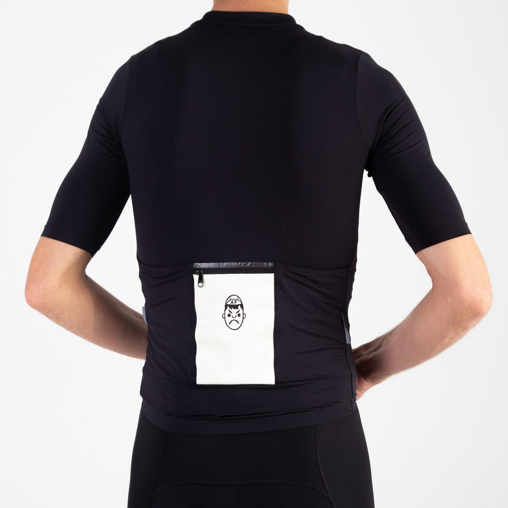 Back view of the Angry Pablo EarthTone Riding Jersey color Black made with ECONYL® regenerated nylon