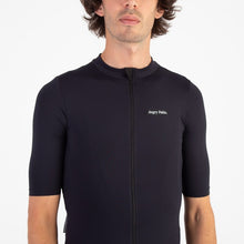Load image into Gallery viewer, Front view of the Angry Pablo EarthTone Riding Jersey color Black made with ECONYL® regenerated nylon
