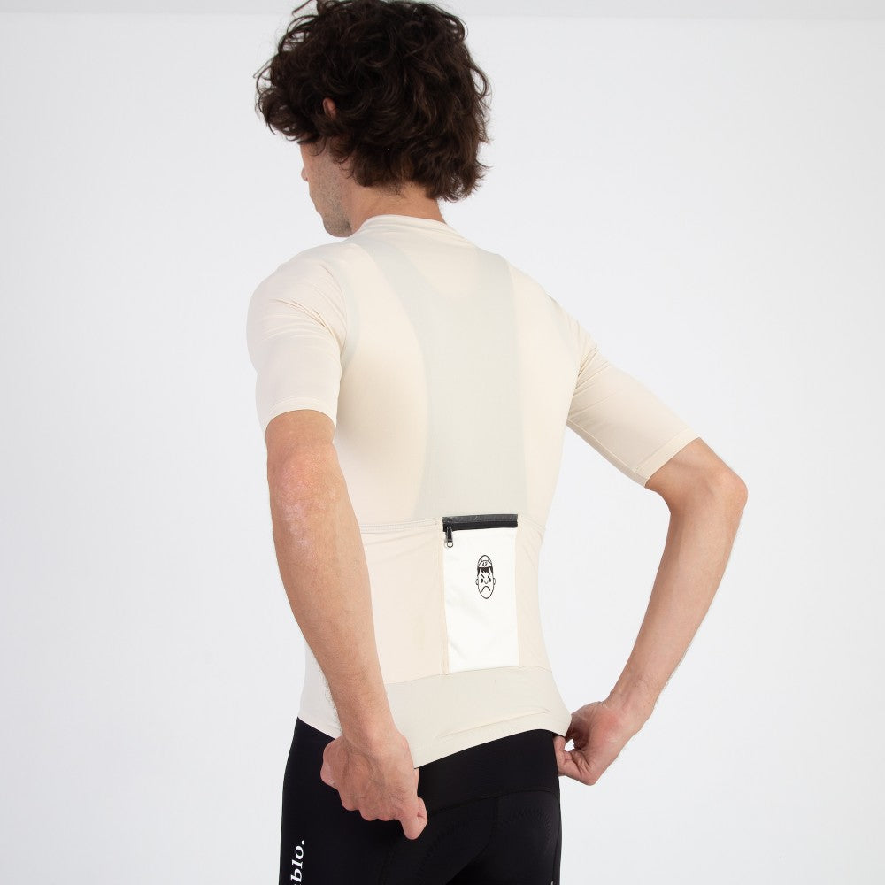 Back view of the Angry Pablo EarthTone Riding Jersey color Chalk made with ECONYL® regenerated nylon