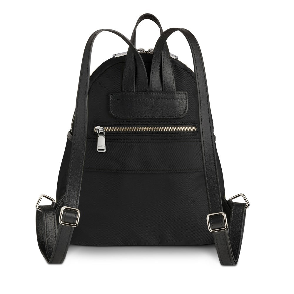 Back view of The Gallery Backpack Petite aoife® color Black made with ECONYL® regenerated nylon