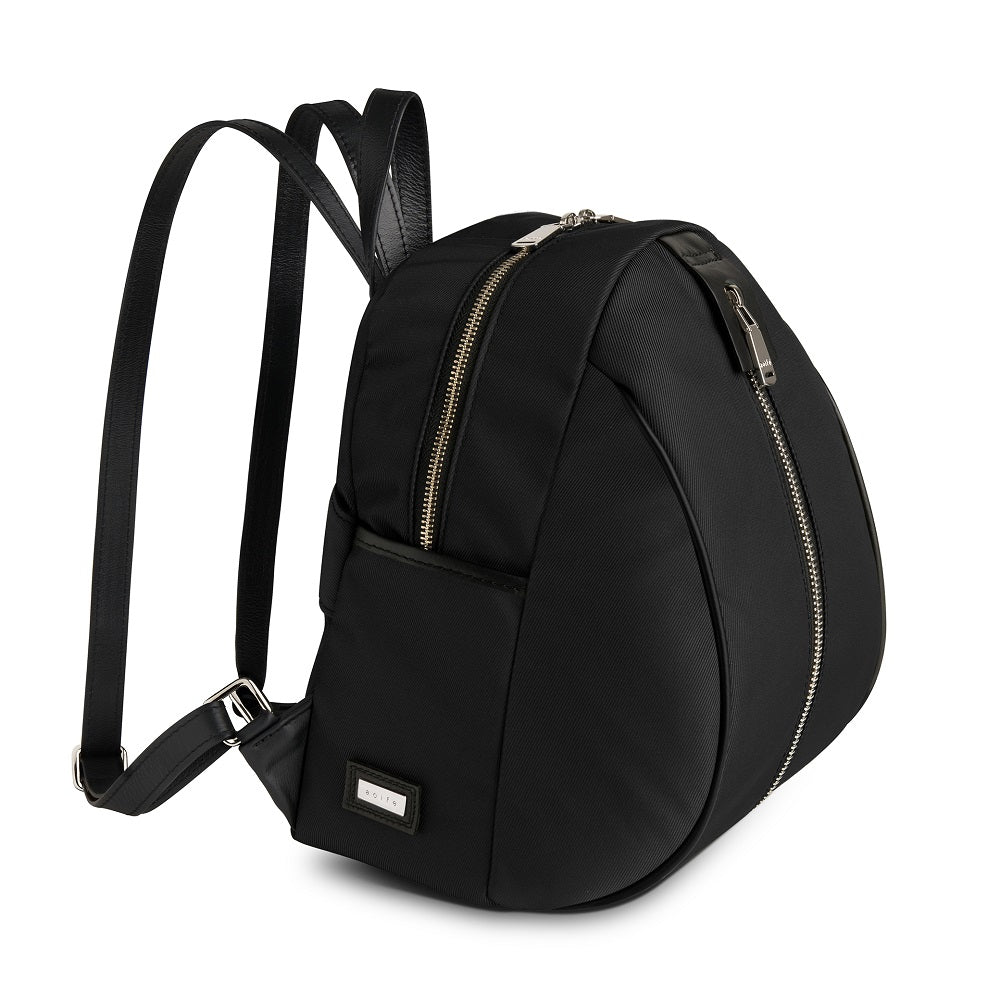 Side view of The Gallery Backpack Petite aoife® color Black made with ECONYL® regenerated nylon