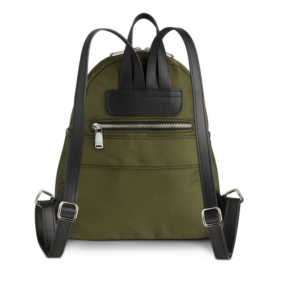Back view of The Gallery Backpack Petite aoife® color Military green made with ECONYL® regenerated nylon