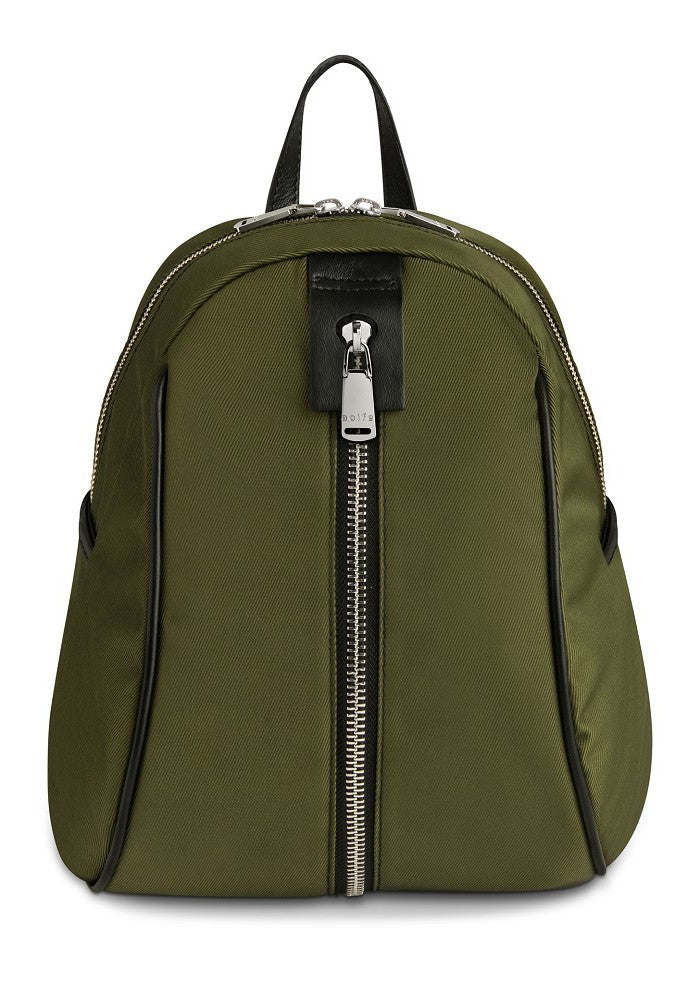 Front view of The Gallery Backpack Petite aoife® color Military green made with ECONYL® regenerated nylon