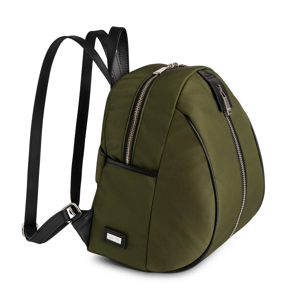 Side view of The Gallery Backpack Petite aoife® color Military green made with ECONYL® regenerated nylon