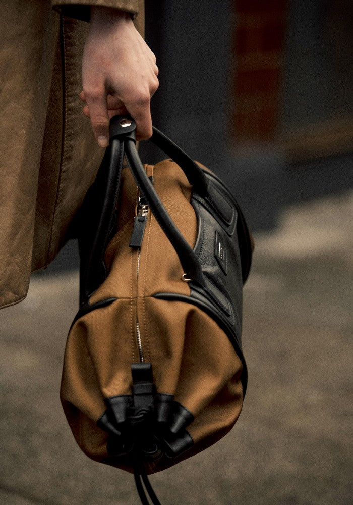 The Gallery Duffel Bag aoife® color Brown and Black made with ECONYL® regenerated nylon