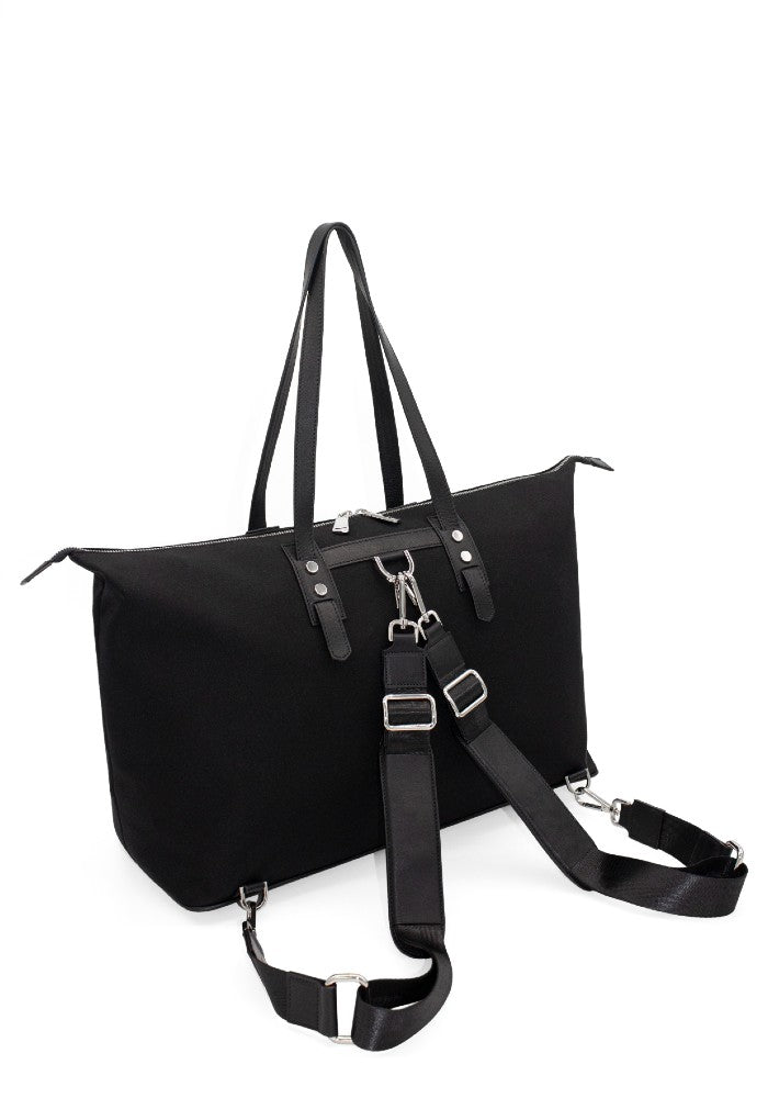 Back side view of The Gallery Tote To Backpack aoife® color Black made with ECONYL® regenerated nylon