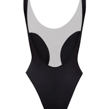 Load image into Gallery viewer, Back view of the Elements Black One Piece Swimsuit Botanical Beach Babes color Black made with ECONYL® regenerated nylon
