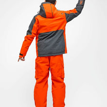 Load image into Gallery viewer, Back view of the Snowbird Wool Jacket Man Hey Sport color Grey and Orange made with ECONYL® regenerated nylon
