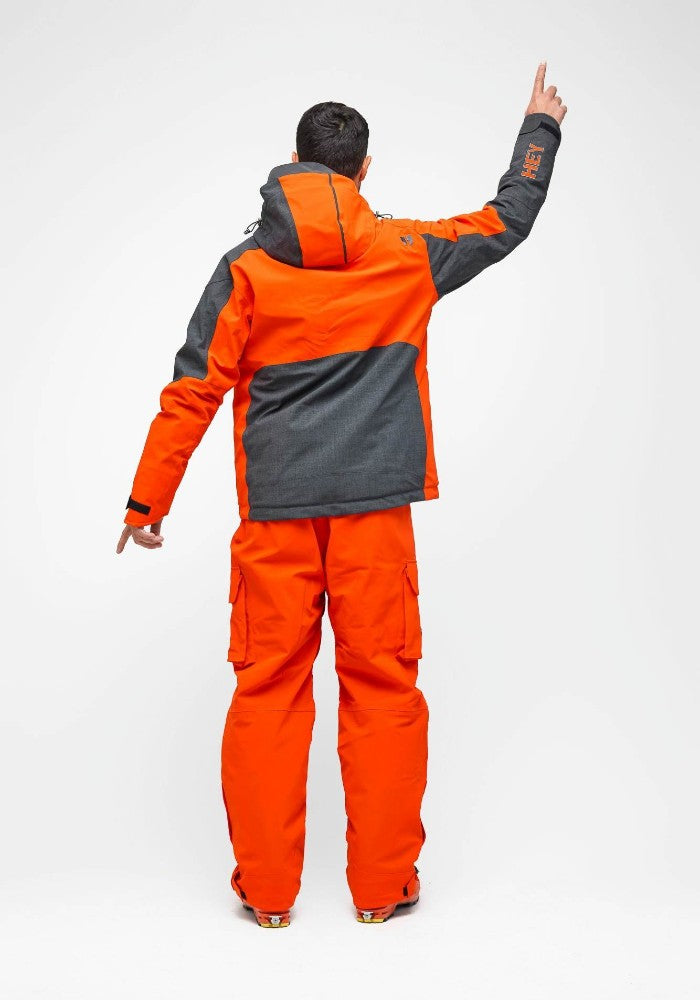 Back view of the Snowbird Wool Jacket Man Hey Sport color Grey and Orange made with ECONYL® regenerated nylon
