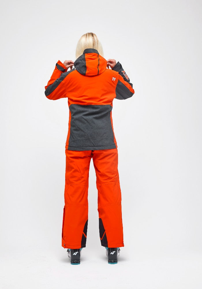 Back view of the Snowbird Wool Jacket Woman Hey Sport color Grey and Orange made with ECONYL® regenerated nylon