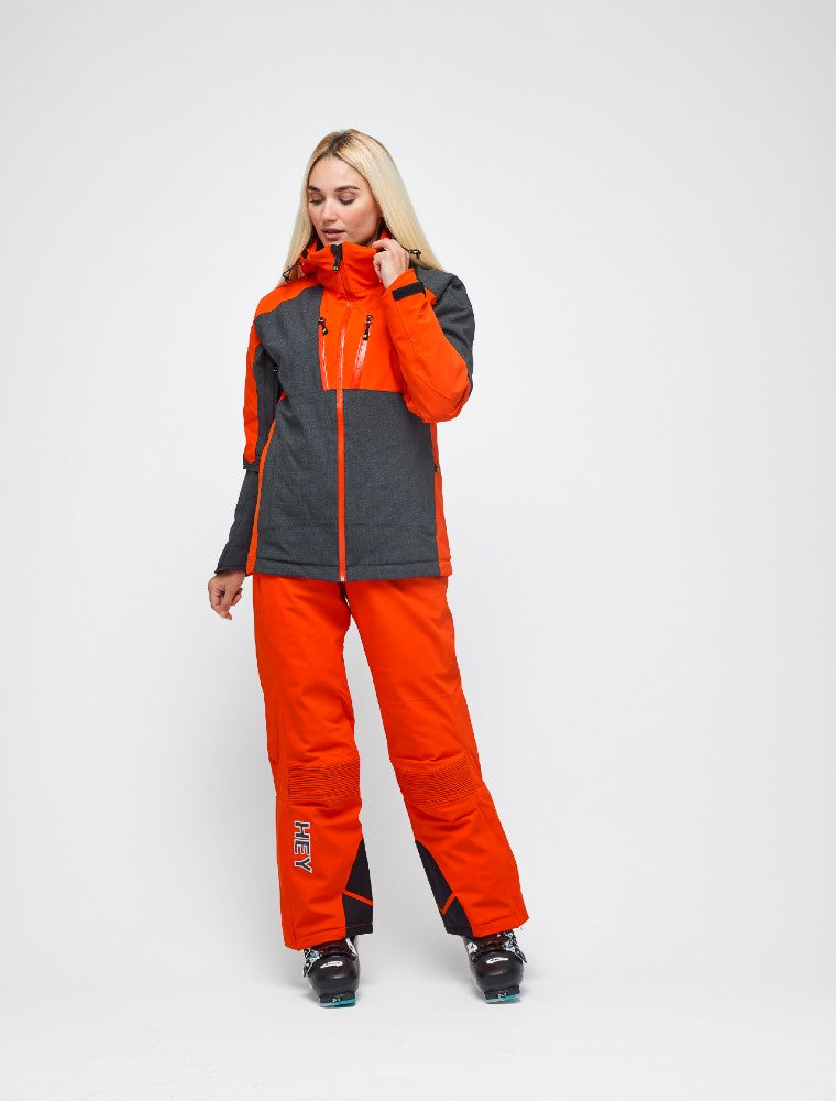 Snowbird Wool Jacket Woman Hey Sport color Grey and Orange made with ECONYL® regenerated nylon