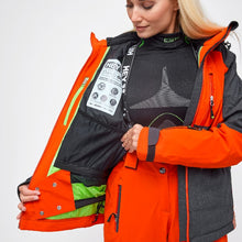 Load image into Gallery viewer, Inside detail of the Snowbird Wool Jacket Woman Hey Sport color Grey and Orange made with ECONYL® regenerated nylon
