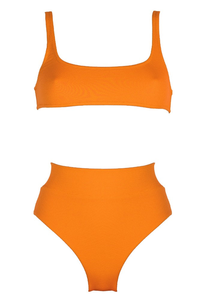 Front view of the Antigua (Rainbow Collection) Bikini Mermazing color Orange made with ECONYL® regenerated nylon