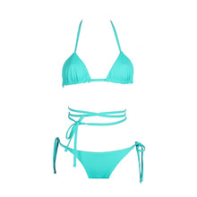 Load image into Gallery viewer, Front view of the Tahiti (Rainbow Collection) Bikini Mermazing color Mint green made with ECONYL® regenerated nylon
