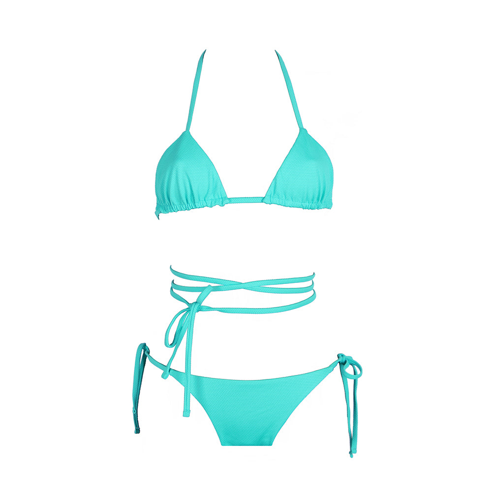 Front view of the Tahiti (Rainbow Collection) Bikini Mermazing color Mint green made with ECONYL® regenerated nylon