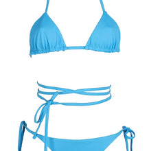 Load image into Gallery viewer, Front view of the Tahiti (Rainbow Collection) Bikini Mermazing color Pale blue made with ECONYL® regenerated nylon
