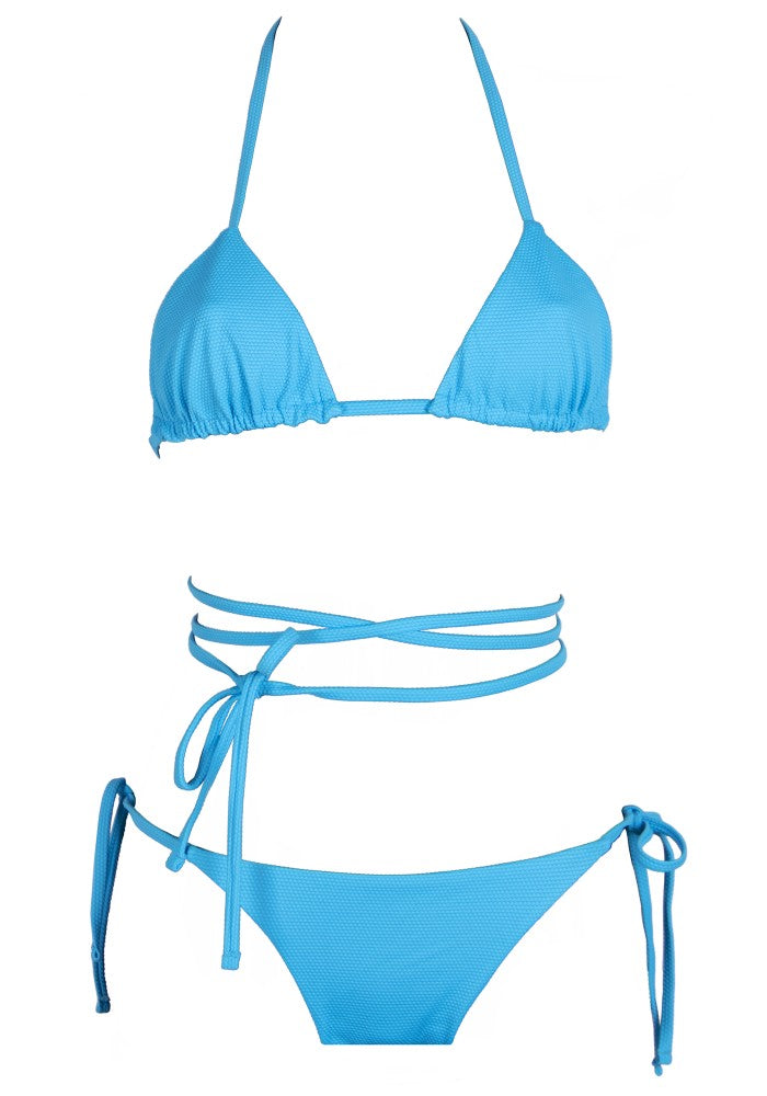 Front view of the Tahiti (Rainbow Collection) Bikini Mermazing color Pale blue made with ECONYL® regenerated nylon
