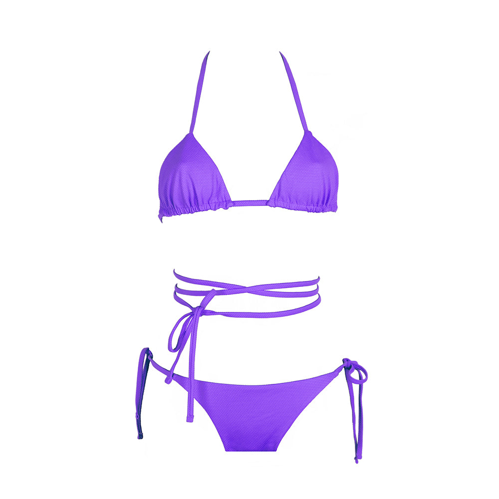 Front view of the Tahiti (Rainbow Collection) Bikini Mermazing color Purple made with ECONYL® regenerated nylon