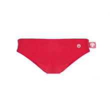 Load image into Gallery viewer, Front view of the Children&#39;s Swim Brief Mermazing color Red made with ECONYL® regenerated nylon
