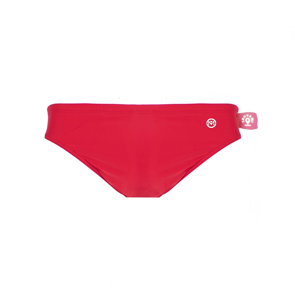 Front view of the Children's Swim Brief Mermazing color Red made with ECONYL® regenerated nylon