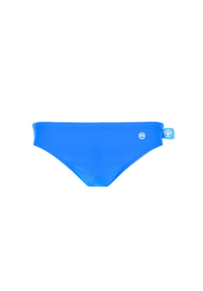 Front view of the Children's Swim Brief Mermazing color Pale blue made with ECONYL® regenerated nylon
