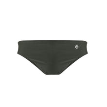 Load image into Gallery viewer, Front view of the Men&#39;s Swim Brief Mermazing color Dark green made with ECONYL® regenerated nylon
