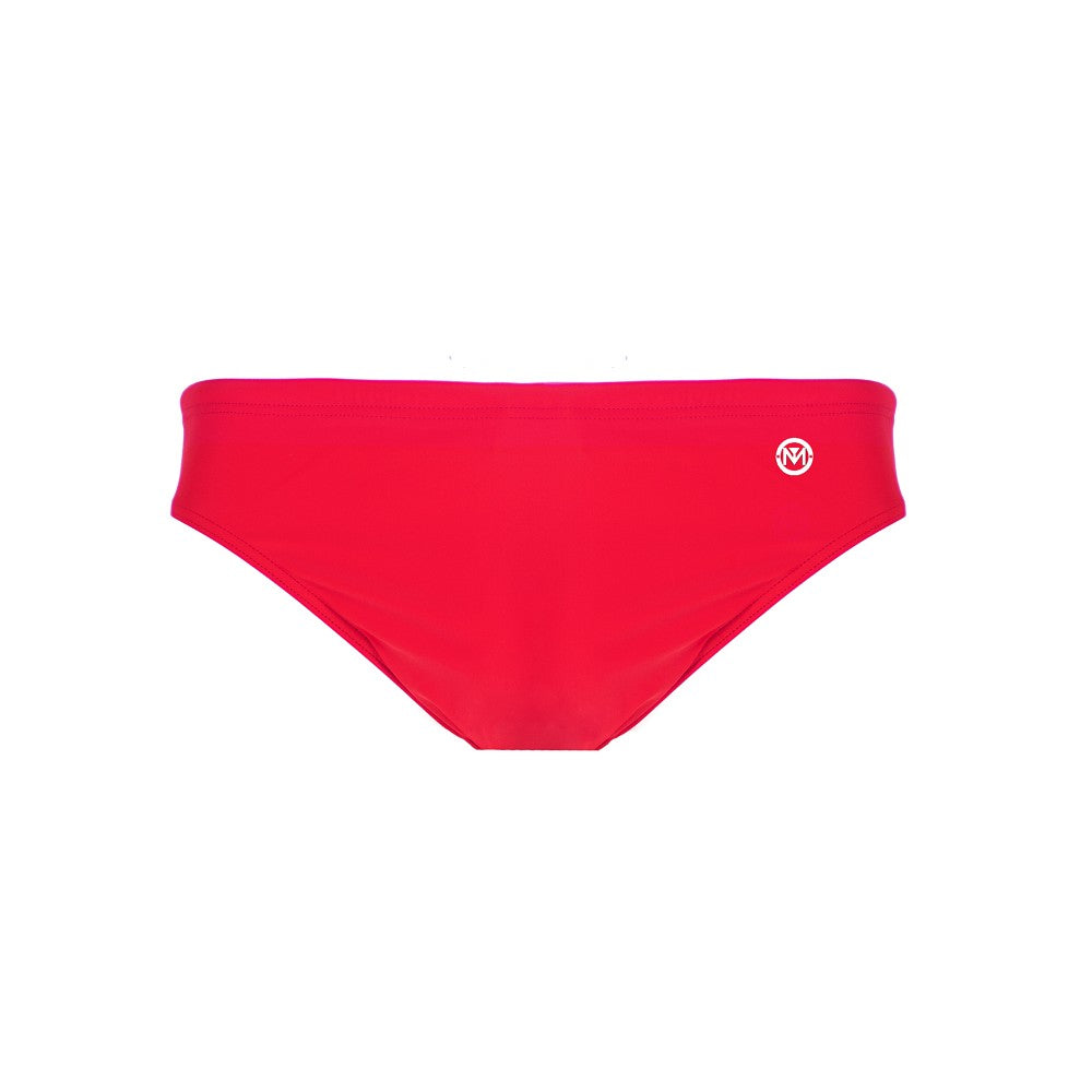 Front view of the Men's Swim Brief Mermazing color Red made with ECONYL® regenerated nylon