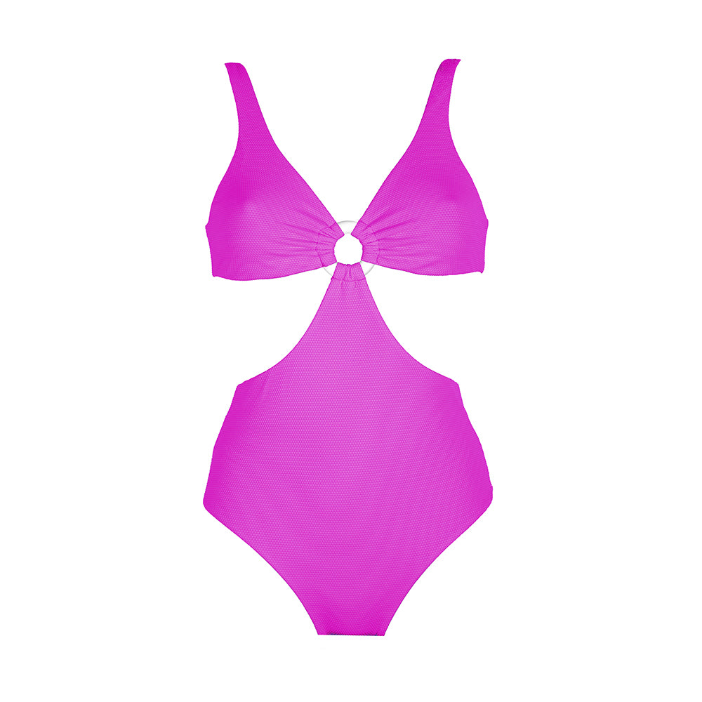 Front view of the Hawaii (Rainbow Collection) Swimsuit Mermazing color Fuchsia made with ECONYL® regenerated nylon