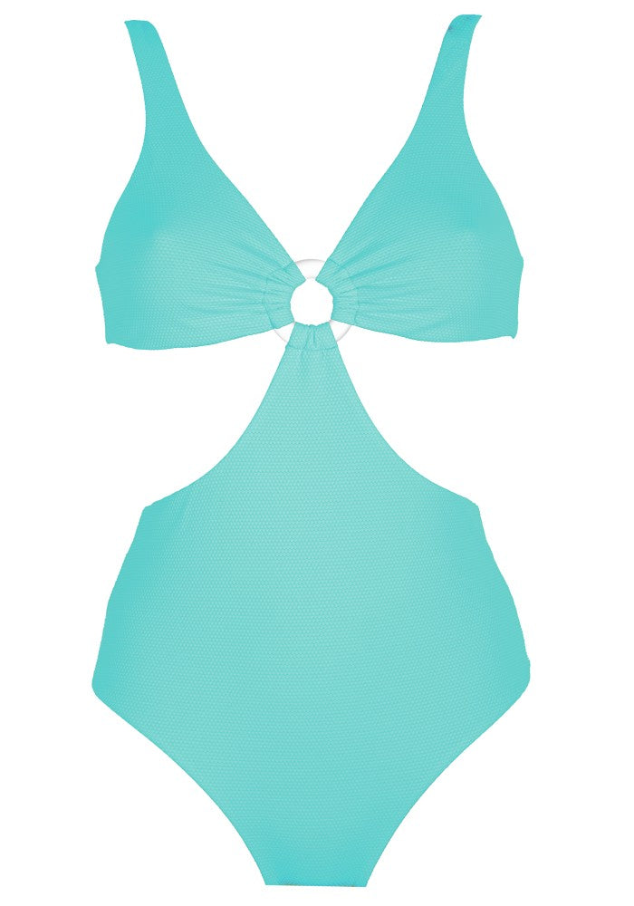 Front view of the Hawaii (Rainbow Collection) Swimsuit Mermazing color Mint green made with ECONYL® regenerated nylon