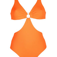 Load image into Gallery viewer, Front view of the Hawaii (Rainbow Collection) Swimsuit Mermazing color Orange made with ECONYL® regenerated nylon
