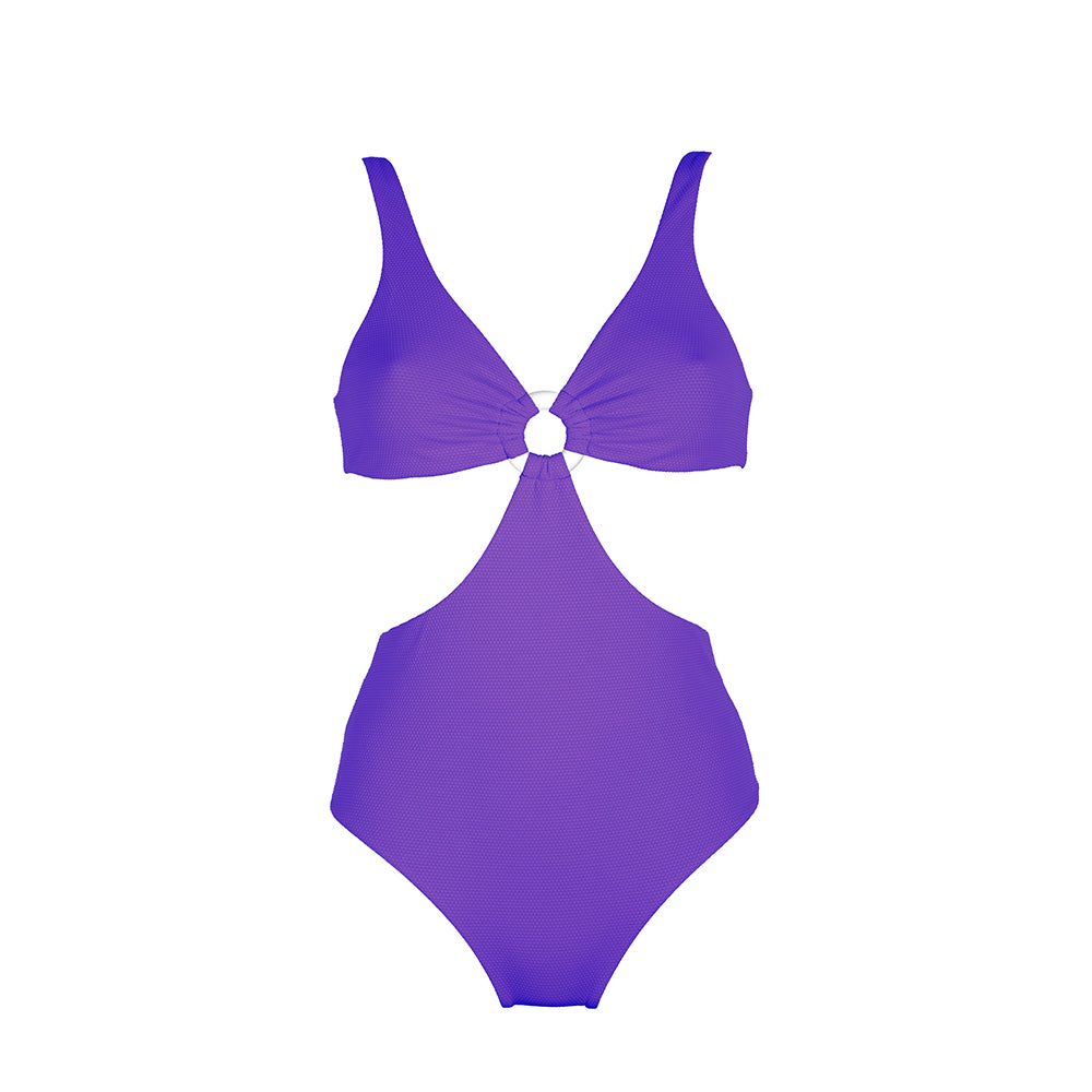 Front view of the Hawaii (Rainbow Collection) Swimsuit Mermazing color Purple made with ECONYL® regenerated nylon