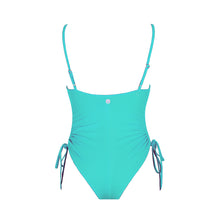 Load image into Gallery viewer, Back view of the Maui (Rainbow Collection) Swimsuit Mermazing color Mint green made with ECONYL® regenerated nylon
