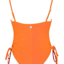 Load image into Gallery viewer, Back view of the Maui (Rainbow Collection) Swimsuit Mermazing color Orange made with ECONYL® regenerated nylon
