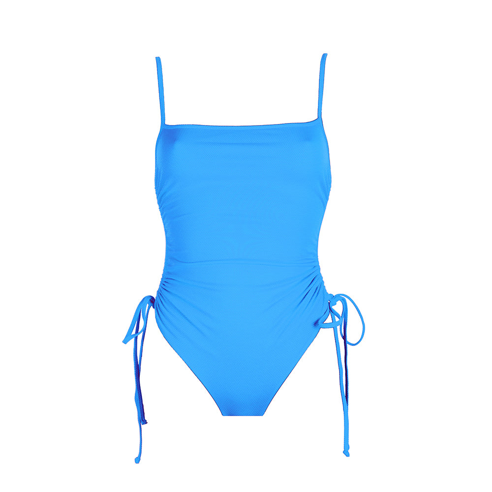 Front view of the Maui (Rainbow Collection) Swimsuit Mermazing color Pale blue made with ECONYL® regenerated nylon