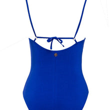 Load image into Gallery viewer, Back view of the Sophia Swimsuit Mermazing color Blue made with ECONYL® regenerated nylon
