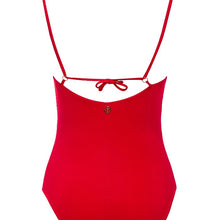 Load image into Gallery viewer, Back view of the Sophia Swimsuit Mermazing color Red made with ECONYL® regenerated nylon
