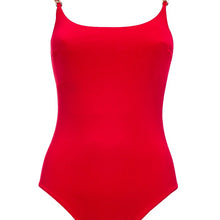 Load image into Gallery viewer, Front view of the Sophia Swimsuit Mermazing color Red made with ECONYL® regenerated nylon
